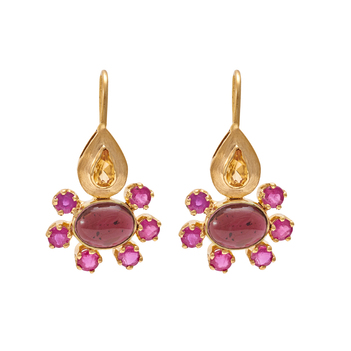 Whimsical Ruby, Garnet, Citrine Gold Drops