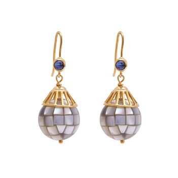 Beauteous Mother Of Pearl and Sapphire Danglers