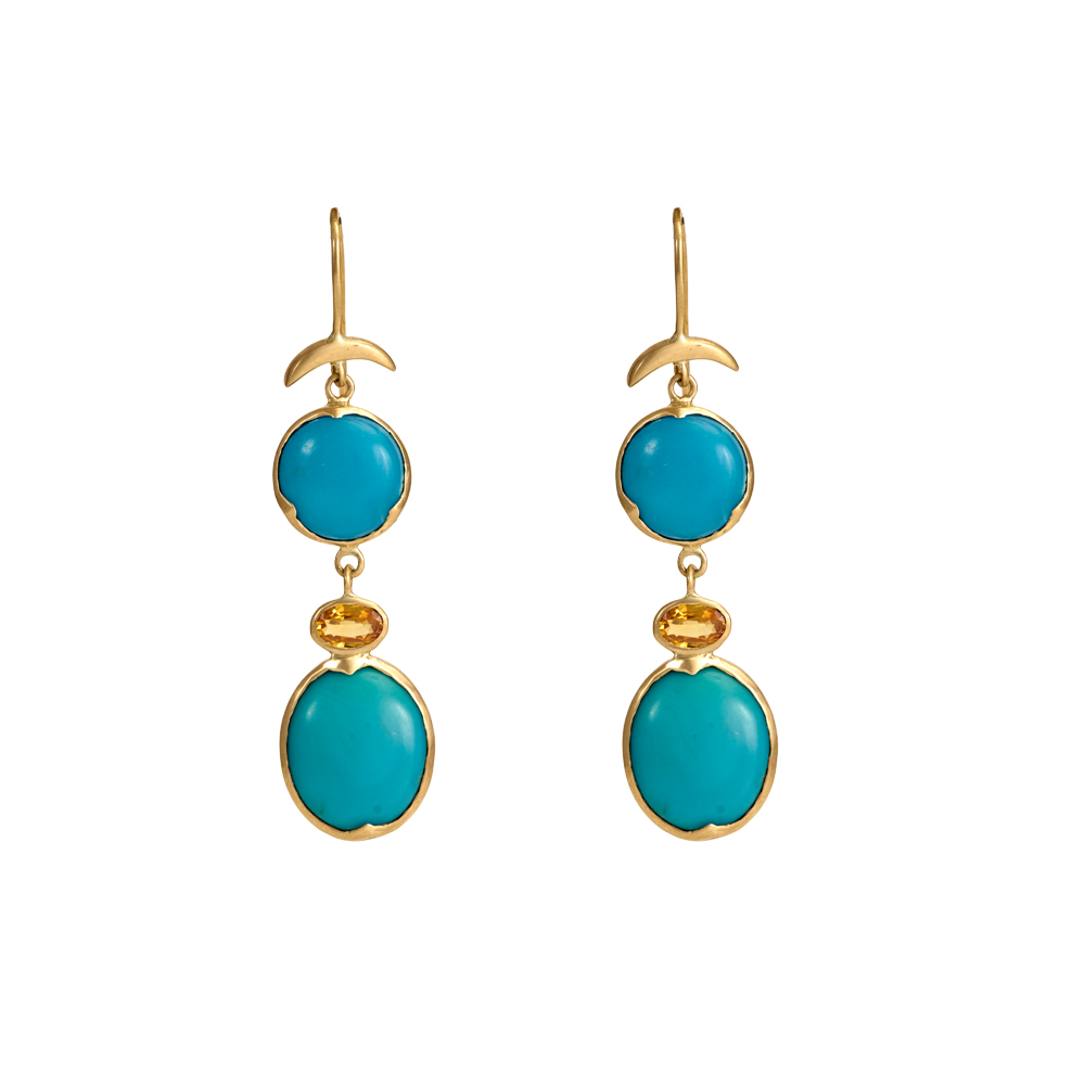 Elegant Turquoise &Yellow Sapphire Gold Earrings