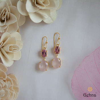 Coquettish Pink Tourmaline & Rose Quartz Gold Earrings