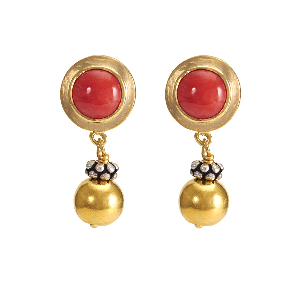 Red earrings Red coral stone earrings Coral jewellery in gold at 895   Azilaa