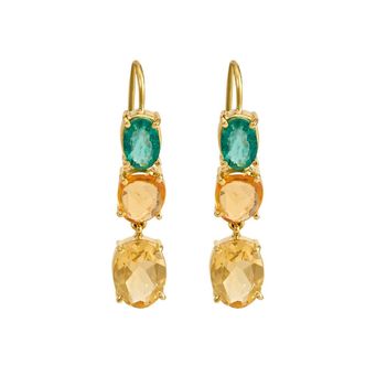 Blazing Orange Sapphire , Citrine & Emerald Gold Earrings 