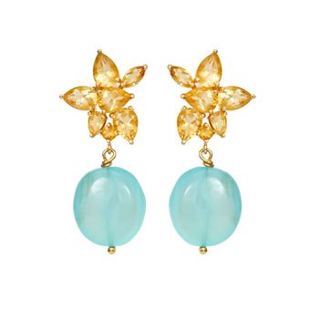 Sublime Citrine & Blue Chalcedony Gold Earrings 