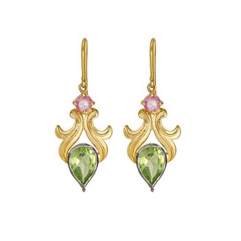 Aesthetic Peridot & Pink Sapphire Gold Earrings 
