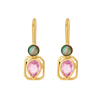 Modest Opal & Pink Sapphire Gold Drop Earrings 