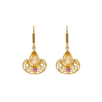 Exotic Ruby & Citrine Gold Drop Earrings 