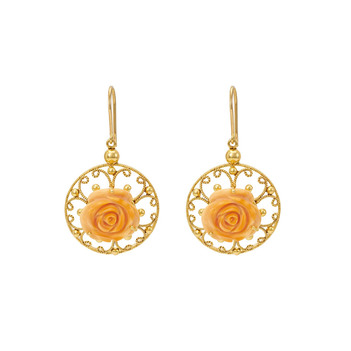 Aesthetic Carved Coral Gold Drop Earrings 