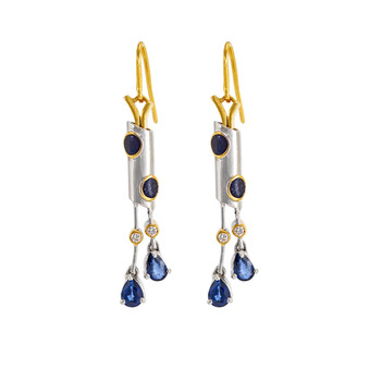 Sprightly Blue Sapphire, Diamonds & Sterling Silver Drop Earrings 