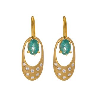 Contemporary Emerald and Diamond Gold Danglers