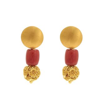 Comely Coral and Gold Danglers 