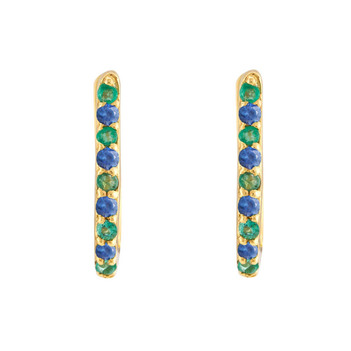 Blue Sapphire & Emerald 18K Gold Oval Hoop Earring