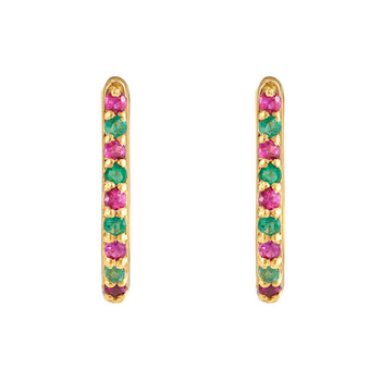 Emerald & Ruby 18K Gold Oval Hoop Earring