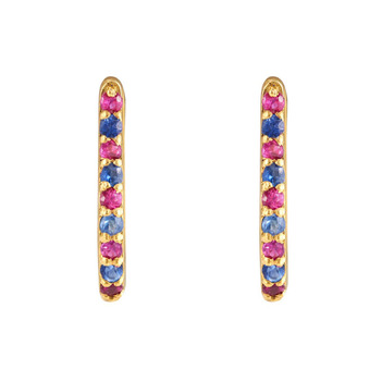 Blue Sapphire & Ruby 18K Gold Oval Hoop Earring