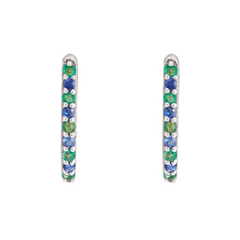 Blue Sapphire & Emerald 18K White Gold Oval Hoop Earring