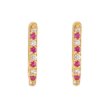 Ruby & Diamond 18K Gold Oval Hoop Earrings