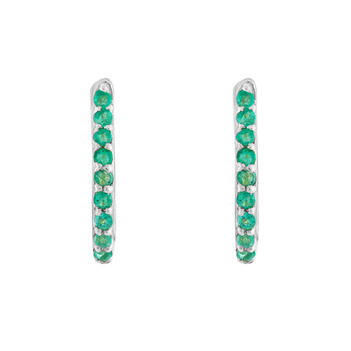 Emerald 18K White Gold Oval Hoop Earring