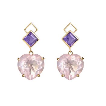 Ethereal Amethyst & Rose Quartz 18K Gold Earrings 