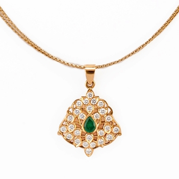 22K Gold Diamond and Emerald Pendant
