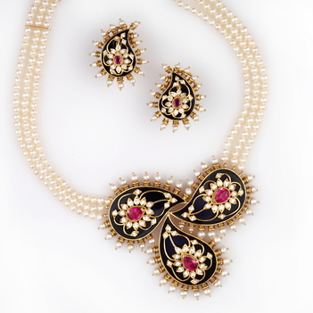 Breathtaking Meenakari Paisley with Diamond Ruby and Pearl Necklace Set