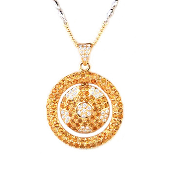 Citrine Dial Diamond Gold Pendant