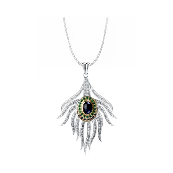 Peacock 18K White Gold Diamond Pendant (Without Chain)