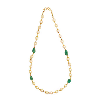 Stately Pearl & Emerald Gold Necklace 