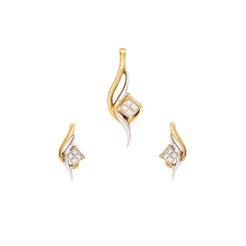 Contemporary Diamonds & 18K Gold Pendant Set with Earrings