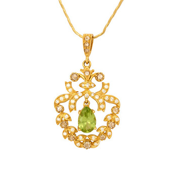 Opulent Peridot, Round Brilliant Diamonds & Rose cut Diamonds Gold Pendant 