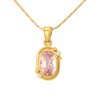 Dainty Pink Tourmaline & Diamond Gold Pendant (Without Chain)