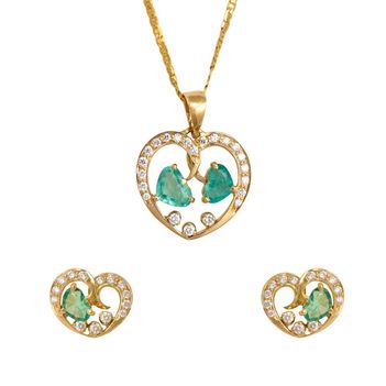 Captivating Diamond, Emeralds and 18K Gold Pendant Set with Earring