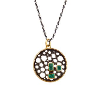 Fashionable Pendant with Emeralds in 18K Gold & Sterling Silver