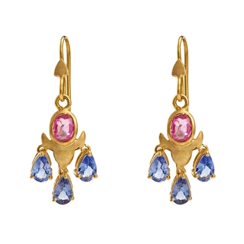 Sublime Blue Sapphire & Pink Sapphire Gold Danglers 
