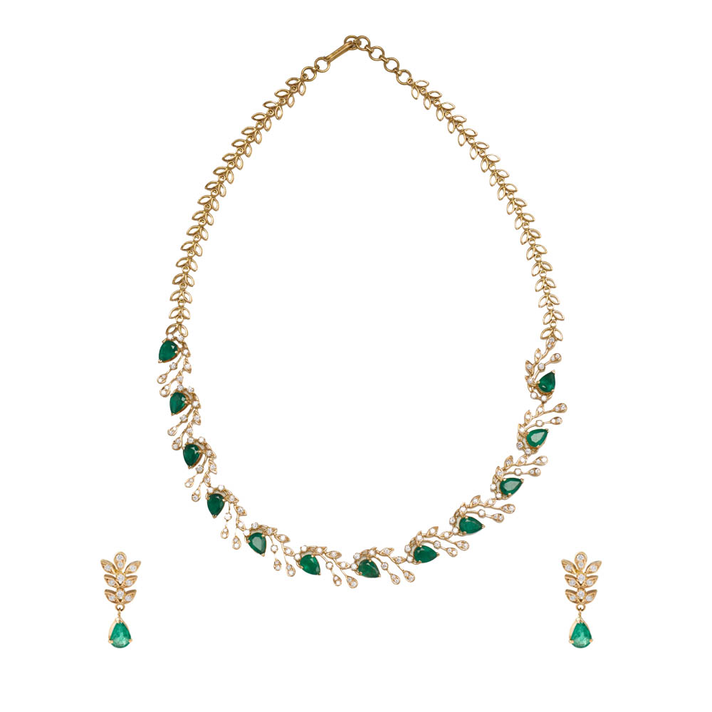 Diamond \u0026 Emerald 18K Gold Necklace Set 