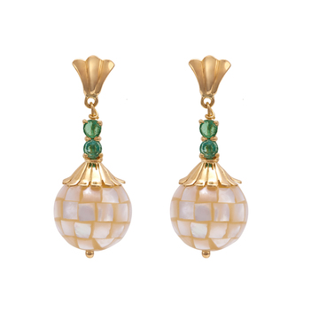 Enticing Mother Of Pearl and Emerald Drop Earrings