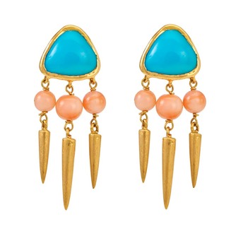Tribal Turquoise & Coral Gold Drops