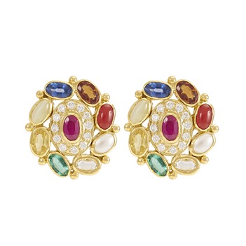Siya Floral Navratna Gemstone Pendant Jewellery India Online - CaratLane.com