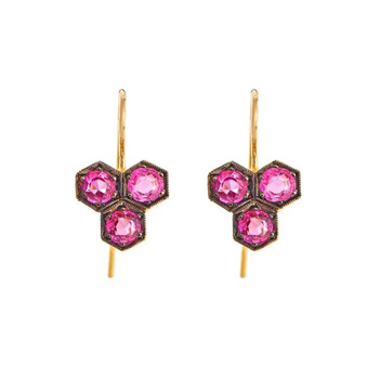 Honeycomb Effect Ruby & 18K Yellow Gold Drop Earrings