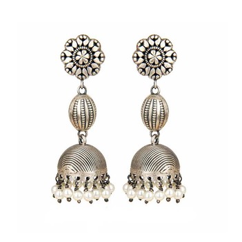 Enticing Pearls 925 Sterling Silver Oxidised Jhumki Earrings