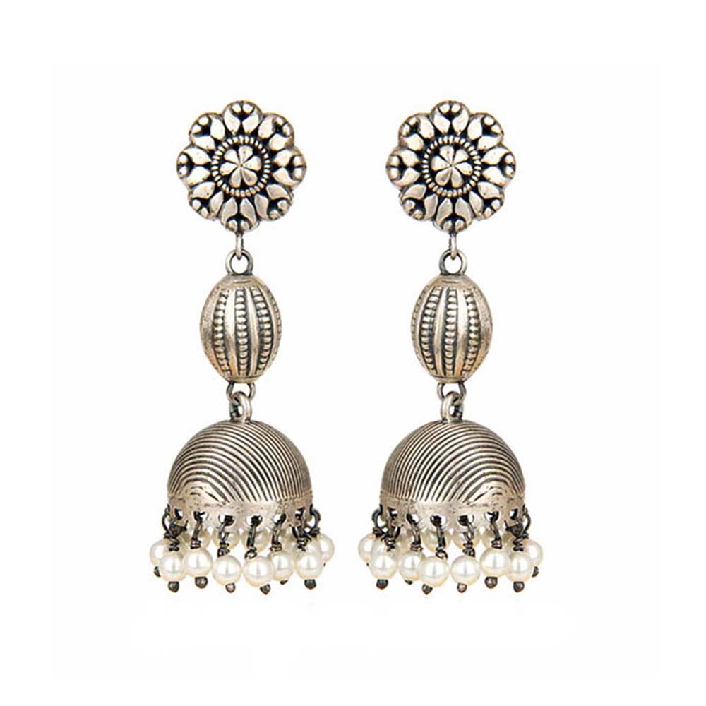 Buy 925 Sterling Silver Enticing Pearls Oxidised Jhumki Earrings Online