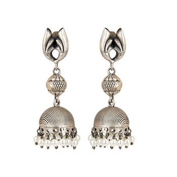 Novel Pearls 925 Sterling Silver Oxidised Jhumka Earrings