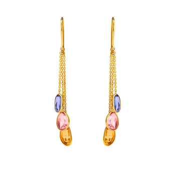 Lucid Multi Sapphires 18K Yellow Gold Dangler Earrings