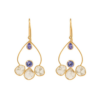 Beatnik Tanzanite & Sliced Diamond - 18K Yellow Gold Danglers 