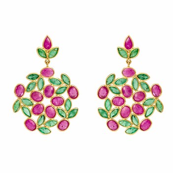 Beauteous Rubies & Emeralds 18K Gold Dangle Drop