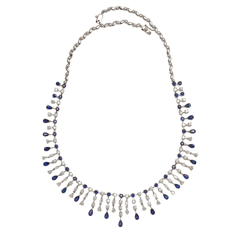 18k White Gold Sapphire & Diamond Necklace – Dandelion Jewelry