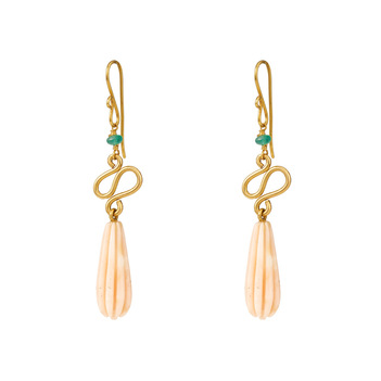 Exclusive Gold, Coral & Emerald Bead Earrings