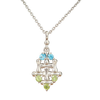 Knitted Blue Topaz & Peridot 925 Sterling Silver Pendant with Chain