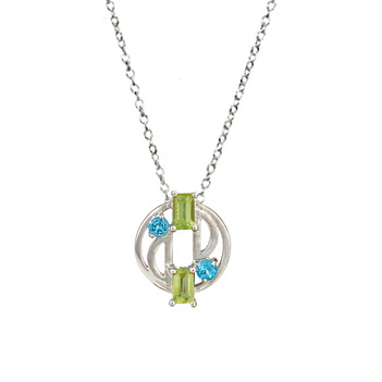Twirled Blue Topaz & Peridot 925 Sterling Silver Pendant with Chain