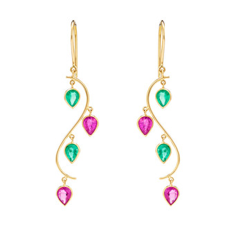 Graceful Ruby, Emerald & 18K Gold Danglers