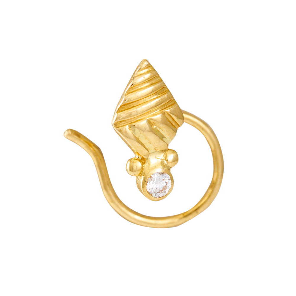 Indian Style 22k Yellow Gold And Diamond Nose Pin