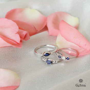 Winsome RBC , Baguette Diamonds, Sapphire & 18K White Gold Stacking Rings